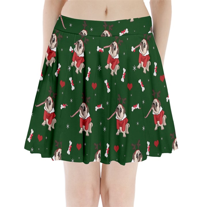 Pug Xmas Pattern Pleated Mini Skirt