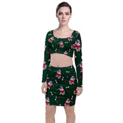 Pug Xmas Pattern Long Sleeve Crop Top & Bodycon Skirt Set