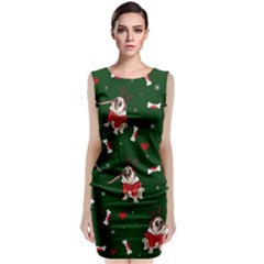 Pug Xmas Pattern Sleeveless Velvet Midi Dress by Valentinaart