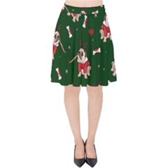 Pug Xmas Pattern Velvet High Waist Skirt by Valentinaart