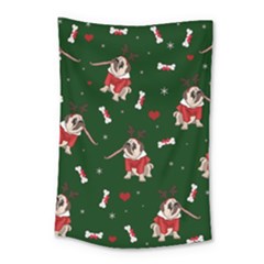 Pug Xmas Pattern Small Tapestry by Valentinaart