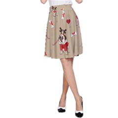 Pug Xmas Pattern A-line Skirt by Valentinaart