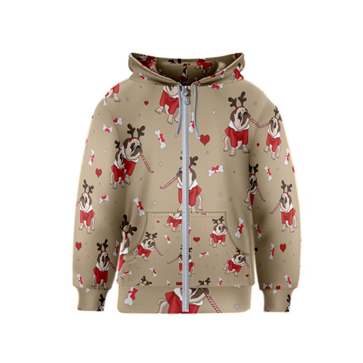 Pug Xmas Pattern Kids  Zipper Hoodie