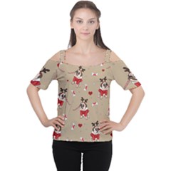 Pug Xmas Pattern Cutout Shoulder Tee