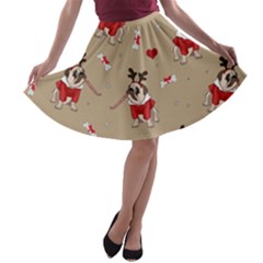 Pug Xmas Pattern A-line Skater Skirt