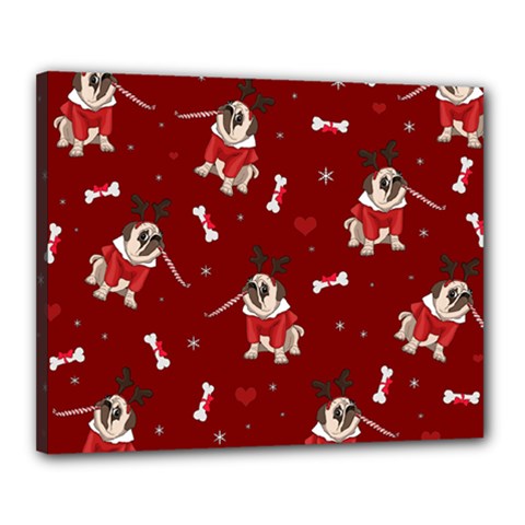 Pug Xmas Pattern Canvas 20  X 16  by Valentinaart