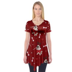 Pug Xmas Pattern Short Sleeve Tunic  by Valentinaart