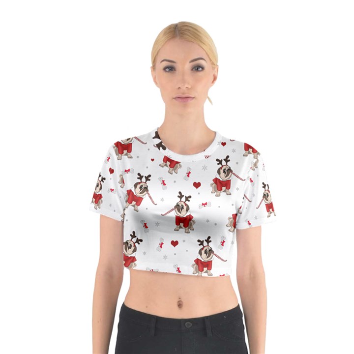 Pug Xmas Pattern Cotton Crop Top