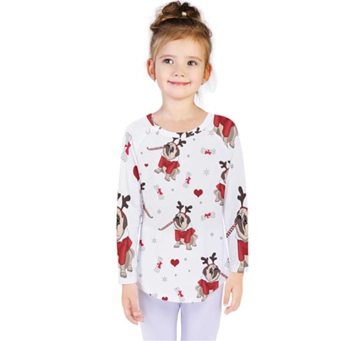 Pug Xmas Pattern Kids  Long Sleeve Tee by Valentinaart