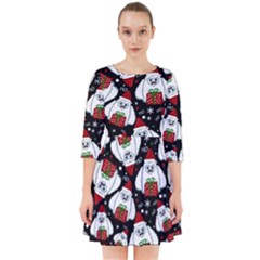 Yeti Xmas Pattern Smock Dress