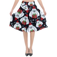 Yeti Xmas Pattern Flared Midi Skirt by Valentinaart