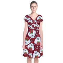 Yeti Xmas Pattern Short Sleeve Front Wrap Dress by Valentinaart