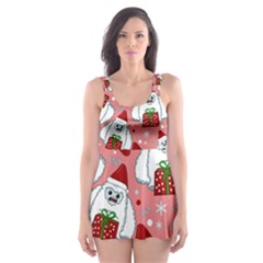 Yeti Xmas Pattern Skater Dress Swimsuit by Valentinaart