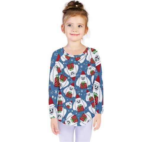 Yeti Xmas Pattern Kids  Long Sleeve Tee by Valentinaart