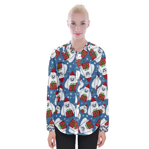 Yeti Xmas Pattern Womens Long Sleeve Shirt by Valentinaart