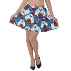 Yeti Xmas Pattern Velvet Skater Skirt by Valentinaart