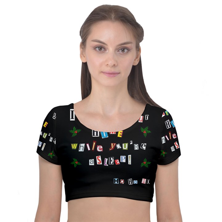 Santa s note Velvet Short Sleeve Crop Top 