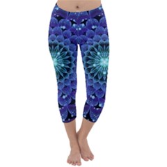 Accordant Electric Blue Fractal Flower Mandala Capri Winter Leggings  by jayaprime