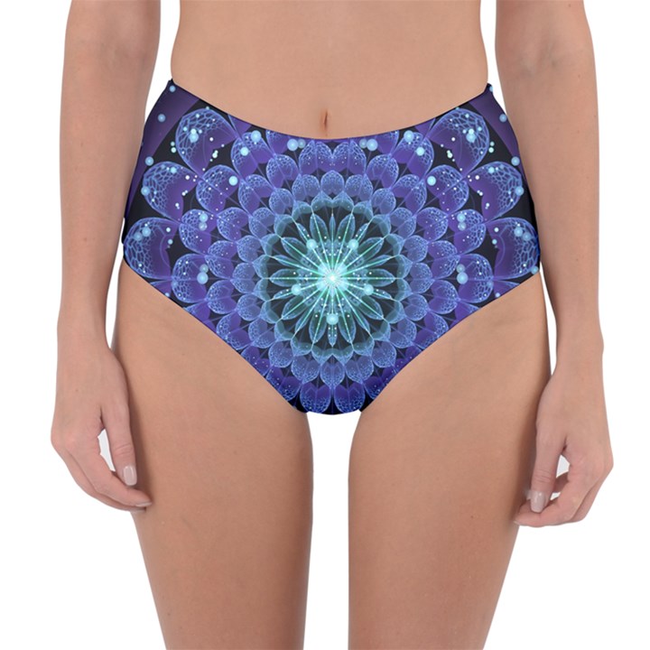 Accordant Electric Blue Fractal Flower Mandala Reversible High-Waist Bikini Bottoms