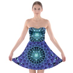 Accordant Electric Blue Fractal Flower Mandala Strapless Bra Top Dress by jayaprime