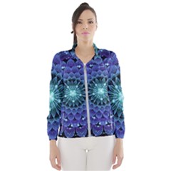 Accordant Electric Blue Fractal Flower Mandala Wind Breaker (women) by jayaprime