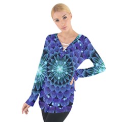 Accordant Electric Blue Fractal Flower Mandala Tie Up Tee by jayaprime