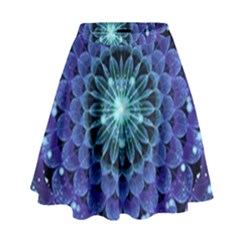 Accordant Electric Blue Fractal Flower Mandala High Waist Skirt by jayaprime