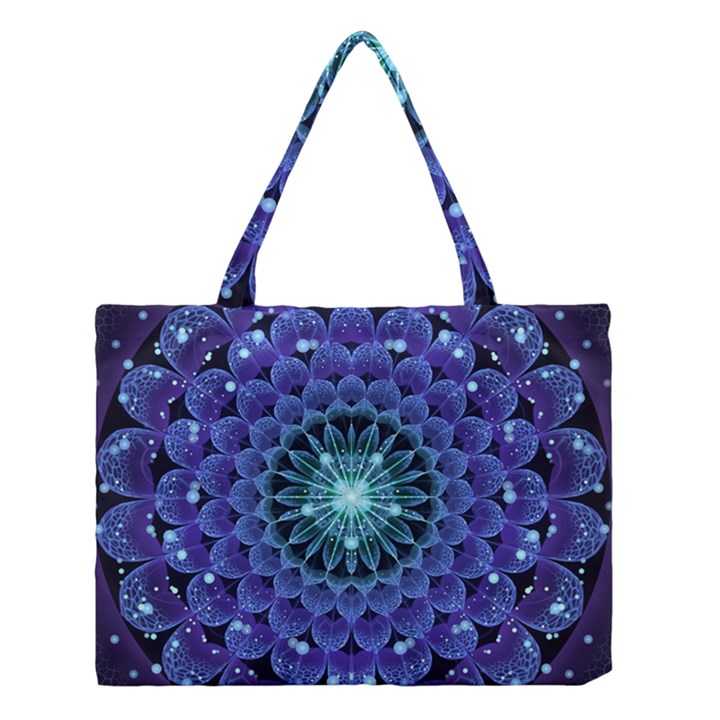 Accordant Electric Blue Fractal Flower Mandala Medium Tote Bag