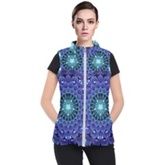 Accordant Electric Blue Fractal Flower Mandala Women s Puffer Vest by jayaprime