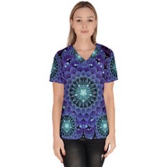 Accordant Electric Blue Fractal Flower Mandala Scrub Top by jayaprime