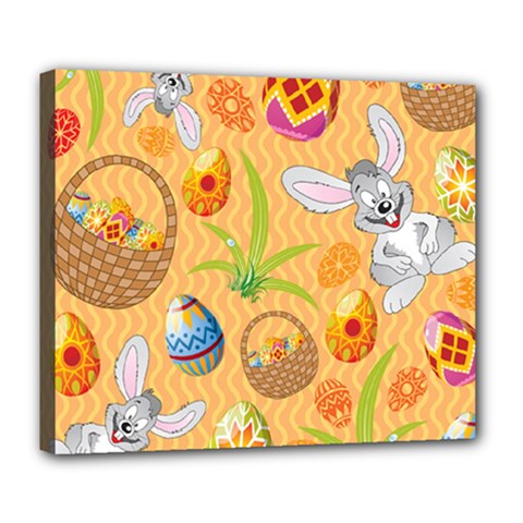 Easter Bunny And Egg Basket Deluxe Canvas 24  X 20   by allthingseveryone