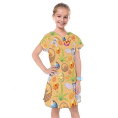 Easter Bunny And Egg Basket Kids  Drop Waist Dress