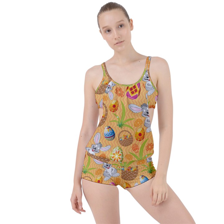 Easter Bunny And Egg Basket Boyleg Tankini Set 