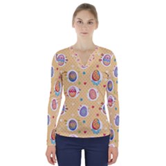 Fun Easter Eggs V-neck Long Sleeve Top