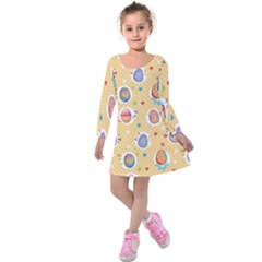 Fun Easter Eggs Kids  Long Sleeve Velvet Dress