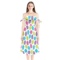 Polka Dot Easter Eggs Shoulder Tie Bardot Midi Dress by allthingseveryone