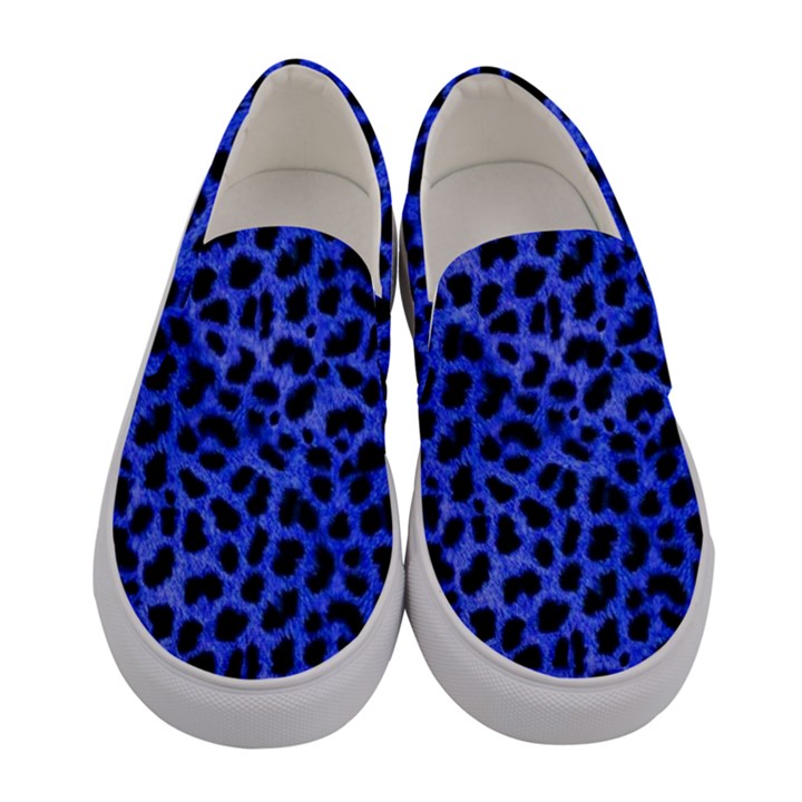 Blue Cheetah Print  Women s Canvas Slip Ons