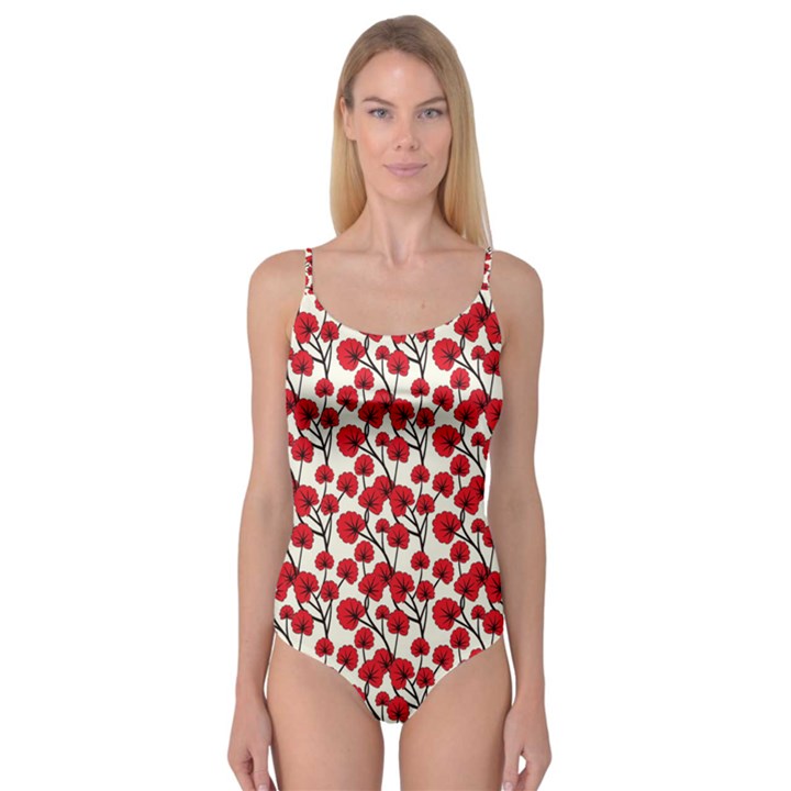 Red Flowers Camisole Leotard 