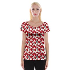 Red Flowers Cap Sleeve Tops by allthingseveryone