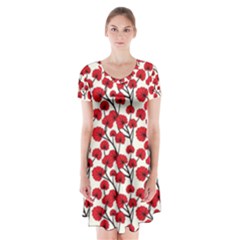 Red Flowers Short Sleeve V-neck Flare Dress by allthingseveryone