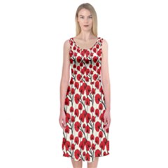 Red Flowers Midi Sleeveless Dress by allthingseveryone