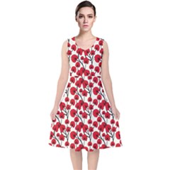 Red Flowers V-neck Midi Sleeveless Dress  by allthingseveryone