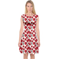 Red Flowers Capsleeve Midi Dress by allthingseveryone