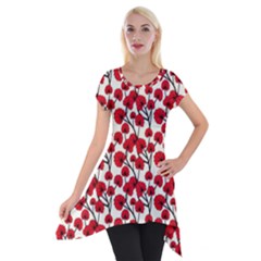 Red Flowers Short Sleeve Side Drop Tunic by allthingseveryone