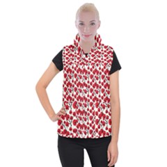 Red Flowers Women s Button Up Puffer Vest