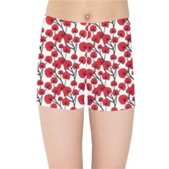 Red Flowers Kids Sports Shorts