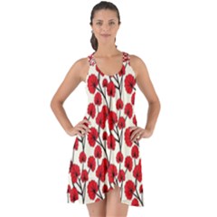 Red Flowers Show Some Back Chiffon Dress