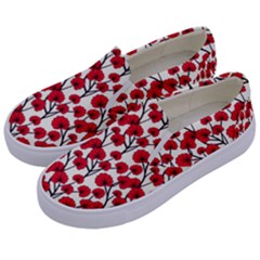 Red Flowers Kids  Canvas Slip Ons