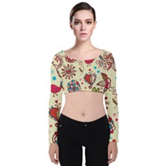 Spring Time Fun Velvet Long Sleeve Crop Top