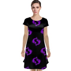 Purple Pisces On Black Background Cap Sleeve Nightdress